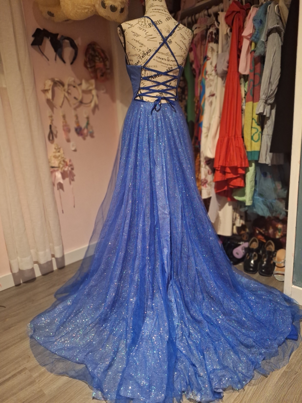 Royal Blue Glitter Tulle Ball Gown Dress - Women